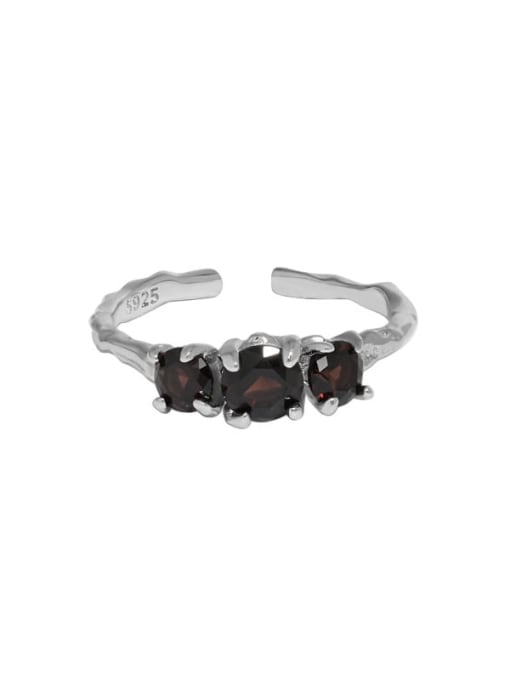White gold [black zircon] 925 Sterling Silver Cubic Zirconia Geometric Vintage Band Ring
